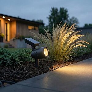 Harbor Breeze Solar LED Spotlight ( 30-Lumens,  Matte Black ,Warm White) $4, 60-Lumens $9.98 + Free Store Pickup at Lowe's or Free Shipping on $35+