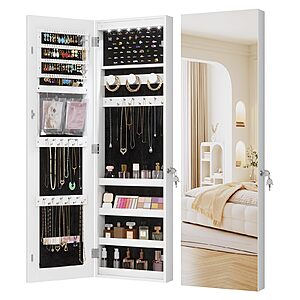Wall Door Mounted Jewelry Cabinet 6 LED Jewelry Mirror Storage Organizer $54.99