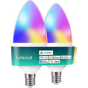 2-Count Linkind Matter Smart Color-Changing B11 E12 Candelabra LED Light Bulbs $9.99 ($5 each) + Free Shipping w/ Prime or on $35+