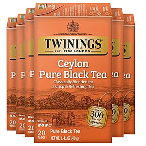 [Select Accounts] 6-Pack 20-Count Twinings Ceylon Pure Black Tea Individually Wrapped Bags (120 Teabags) $16.24 w/ S&S + Free Shipping w/ Prime or on $35+