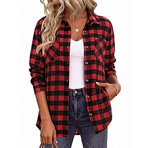 Zeagoo Womens Casual Tops Black Red Fashion Plaid Shirts Fall Work Blouse $11.99