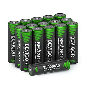 BEVIGOR AA Rechargeable Batteries 16 Pack, 2800 mAh High Capacity and Low Self Discharge, 1.2V Ni-MH Double AA Rechargeable Batteries $10.5