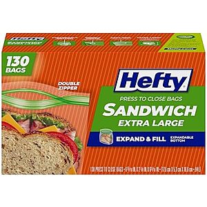 [SnS, AC] $5.20 | 2 × 130-Ct Hefty XL Sandwich Bags ($2.60 each) at Amazon