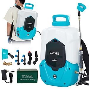 Garvee 4 Gallon Battery Backpack Sprayer, 4-6 Hour Runtime, 6 Nozzles, 2 Wands, 90PSI, Trigger Lock, Yard Sprayer for Lawn and Garden $49.99