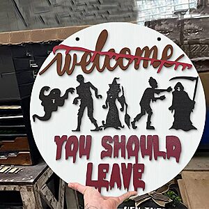 Afonso 12" Horror Movie Characters Welcome You Should Leave Wooden Halloween Door Sign $7.49 + Free Shipping w/ Prime or on $35+