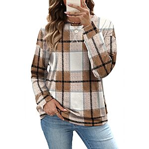 RUMIA Fall Clothes Tops for Women Early Fashion Sweatshirts Beige Plaid S $9.99