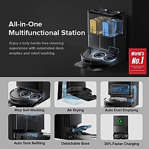 roborock Qrevo Series Robot Vacuum and Mop, 8000Pa Suction, Upgraded from Qrevo S, Anti-Tangle Brushes, All-in-One Dock, 200RPM Spinning Mops, Black(QV 35A) $399.98