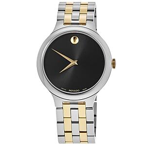 Movado Veturi Black Dial Two-Tone Yellow Gold PVD Stainless Steel Men's Watch 0608042 $349