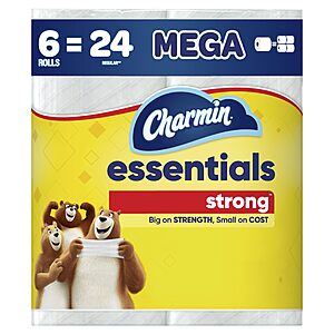 Charmin Essentials Soft or  Strong Toilet Paper 6 Mega Rolls, 429 sheets per roll $4.73 S&S