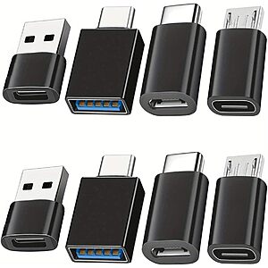 8pcs USB to USB C Adapter, Micro USB to USB C Female Male Converter Connector for Laptop Car Smartphone Headphone Mic PC $2