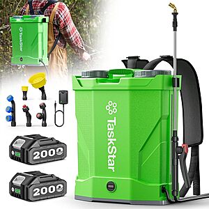 4-Gallon Taskstar Battery Powered Backpack Sprayer w/ 2 x 2000mAh Batteries, 0-100 PSI Adjustable Pressure & 6 Nozzles $59.49 + Free Shipping