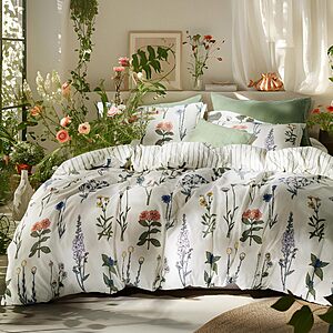 Bedsure Reversible Botanical Comforter Set (Coconut White): 2-Piece Twin/Twin XL $19.99 or 3-Piece Queen $23.49 + Free Shipping w/ Prime or on $35+