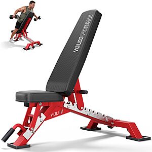 YOLEO Commercial Heavy-Duty Adjustable Weight Bench (3-Post, Incline/Flat/Decline, Red) $159.98 + Free Shipping