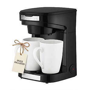 OVENTE Dual Drip Coffee Maker w/ Auto Shut-Off & 2 Mugs (Black) $19.99 + Free Shipping w/ Walmart+ or on $35+