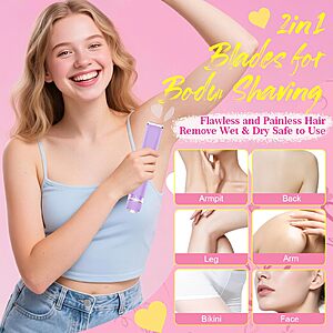 2 in 1 Personal Shaver for Women Pubic Hair Bikini Trimmer for Ladies Electric Razor, Waterproof Wet & Dry Rechargeable Facial & Body Hair Remover  $9.99