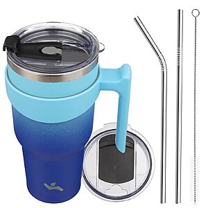 40-Ounce Konokyo Insulated Stainless Steel Tumbler w/ Handle, 2 Lids, 2 Straws (Sky Blue)) $8.75 + Free Shipping w/ Prime or on $35+