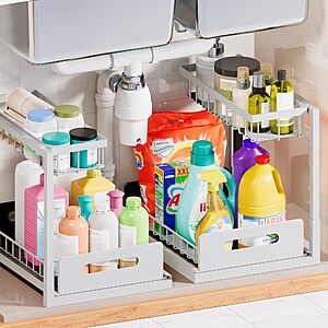 2-Pack VUSIGN 2-Tier Under Sink / Cabinet Pull Out Organizers(White) $14.98 + Free Shipping w/ Prime or on $35+