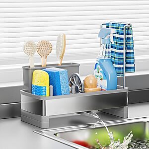 9.8" Stainless Steel Sink Caddy Organizer w/ Brush Holder & Dishcloth Rack (Gray) $10.19 + Free Shipping w/ Prime or on $35+