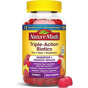 48-Count Nature Made Triple-Action Biotics Prebiotic Fiber Gummies (Raspberry Lemon) $10.07 w/ S&S + Free Shipping w/ Prime or on $35+
