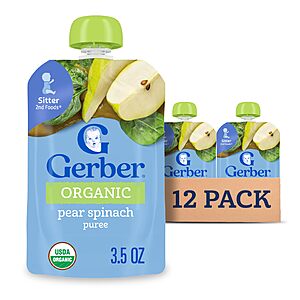 12-Pack 3.5-Oz Gerber Stage 2 Organic Pear Spinach Pouches $11.82 (99c Ea) w/ S&S + Free Shipping w/ Prime or on $35+