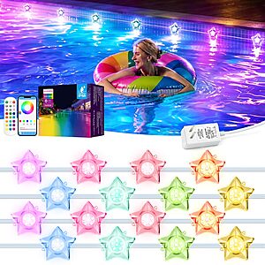 (16-Pack) RGBIC Pool Lights 100FT: Plug-in Submersible LED Lights for Inground & Above Ground Pools, App & Remote Control, 16M Colors, Music Sync, IP68 Waterproof $37.66