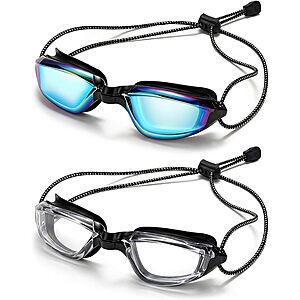 2-Pack Aegend UV Protection Adult Swimming Goggles w/ Adjustable Bungee Strap: Clear & Black Lenses $4.99 ($2.50 each) & More + Free Shipping w/ Prime or on $35+