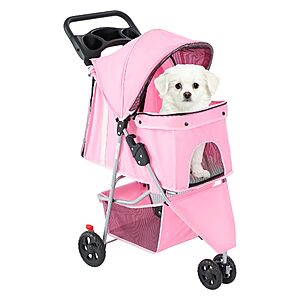 DUMOS 3 Wheels Pet Stroller for Small Dogs and Cats – Foldable Dog Stroller with Mesh Windows, Storage Basket & Cup Holder, Lightweight & Durable Pet Carrier for Travel $39.87