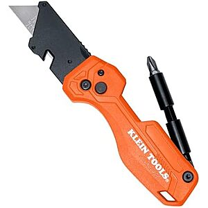 $14.98* | Klein Tools Folding FLICKBLADE Utility Knife w/ 1/4" Nut Driver & #2 Phillips Bit at Amazon