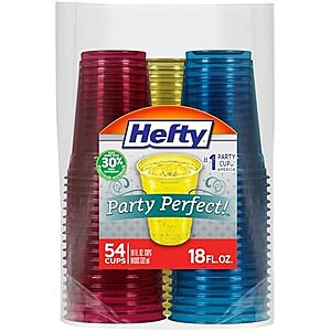[SnS, AC] $4.39 | 54-Count Hefty Party Perfect Tinted Disposable Plastic Cups (18 Oz, Red, Blue, and Yellow) at Amazon
