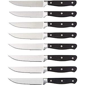 $14.94** | 8-Pc 4.5" Amazon Basics Full Tang Stainless Steel Serrated Steak Knife Set at Amazon