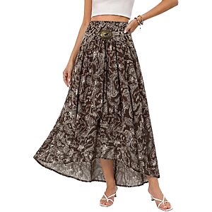 Scarlet Darkness Flowy Western Maxi Skirts Women Summer Boho Floral Skirt Brown XL $11