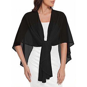 Avidlove Shawl and Wraps Shrug for Evening Dresses Sheer Chiffon Cape Women Elegant Silky Wraps Wedding Scarf Cover Up Black One Size $6.44