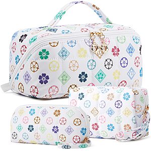 3-Piece YTL Waterproof  Puffer Travel Makeup Bag Set,  Bag for Women (Triwhite Flower Puffer) $8.09 + Free Shipping w/ Prime or on $35+