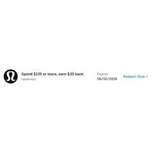 Amx Offer - lululemon spend $135 or more, earn $35 back