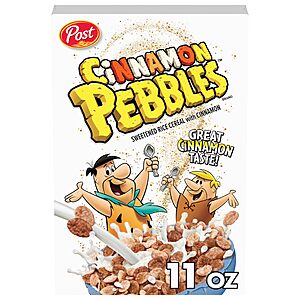 Post Cinnamon PEBBLES Breakfast Cereal, Gluten Free, Made with Sweetened Puffed Rice, 11 oz $2.37 or less