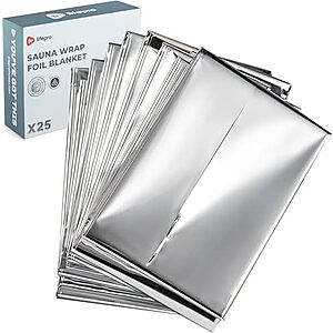 [NEW] $13.99 | 25-Count LifePro Sauna Wrap Foil Blanket 63" x 82.5" at Amazon