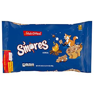 (2) 30 oz Bags Of Malt-O-Meal S'mores Breakfast Cereal with Honey Graham Squares, Chocolatey Puffs and Marshmallow Bits, $8.85 or less
