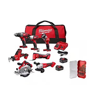 Milwaukee M18 18-Volt Lithium-Ion Cordless Combo Kit 7-Tool with 2-Batteries, Charger and Tool Bag with Drill Bit Set (15-Piece) $499