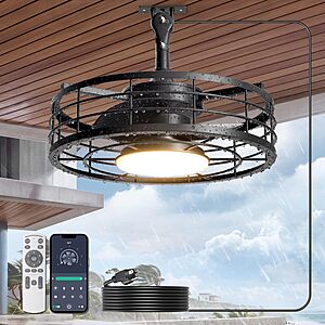 Phylluz 16'' Outdoor Ceiling Fan with Lights, Weatherproof Plug in Ceiling Fan for Gazebo, Caged Hanging Fan with Remote & APP Control $55.98