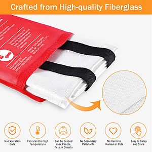 $15AC Amazon FS PRIME: Fire Blanket for Home and Kitchen, 4 Pack, 40" x 40" Coverage | Reusable, High Temperature Resistance,