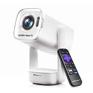 Aurzen Roku TV USB-C Powered Smart Portable Projector with Wifi and Bluetooth, D1R air Roku TV Built-in, Native 1080P, DoIby Audio, Mini Projector , White $129.99
