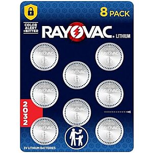 [AC] $3.69** | 8-Pk Rayovac 2032 3V Lithium Coin Cell Batteries at Amazon