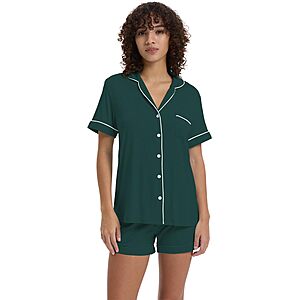 TOSMO Women's Pajamas Set Viscose from Bamboo Short Sleeve Sleepwear Button Down Loungewear Soft Cooling Pjs Dark Lake Green S $27.94
