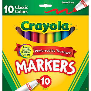 (10-Count Crayola Broad Line Markers $0.97 + Free Shipping w/ Walmart+ or on $35+