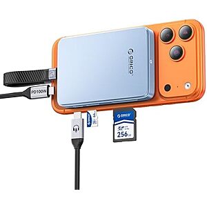 ORICO 10Gbps Magnetic M.2 NVMe Enclosure with Card Reader for iPhone | USB3.2 Gen2 | PD 100W Pass-Through | TF/SD Card Reader | MagSafe Dock | Supports 2230/2242$32.49 after coupon