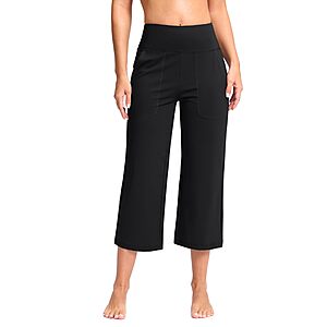 G Gradual Women's Capri Pants with Pockets High Waist Yoga Pants (Black, L) $14.99