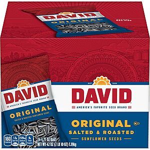 24-Pack 1.75-Ounce DAVID Original Salted & Roasted Sunflower Seeds $6.98 w/ S&S + Free Shipping w/ Prime or on $35+
