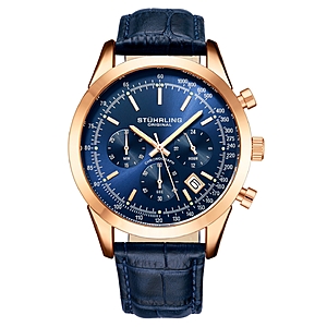 Macys - Stuhrling Rialto 3975L Men s Chronograph Watch – Quartz Movement, 44mm Stainless Steel Case, Leather Strap - $99