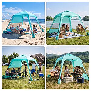 ABORON 10x10 FT Beach Cabana, 100 sq ft Beach Canopy with Side Wall for 4-6 Person $90.99 after coupon