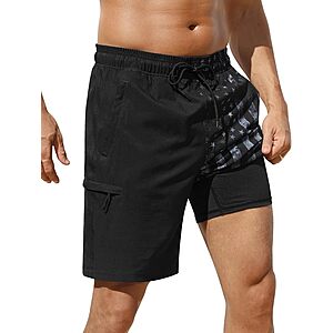 SILKWORLD Men's 9" Swim Trunks w/ Compression Liner & Zipper Pockets (Various) $11.99 + Free Shipping w/ Prime or on $35+